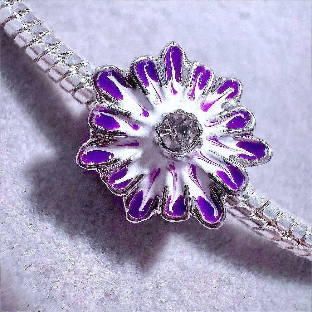 Purple Flower‎ Bead Cham fits PANDORA